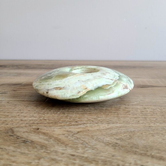 Green Beige Brown Onyx stone candleholder. Home decor. - Picture 2 of 4